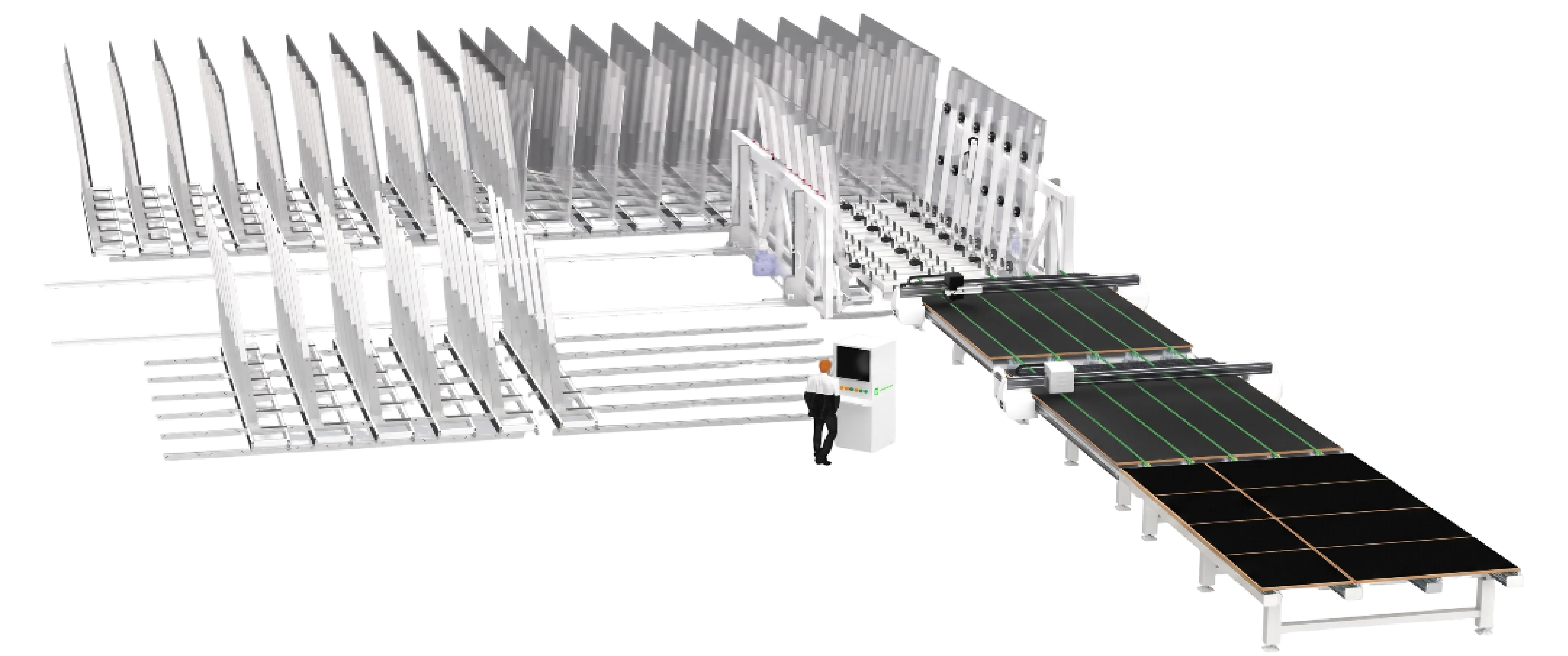 Smart Warehouse for Raw Glass Sheets + CNC Cutting Conveying Line